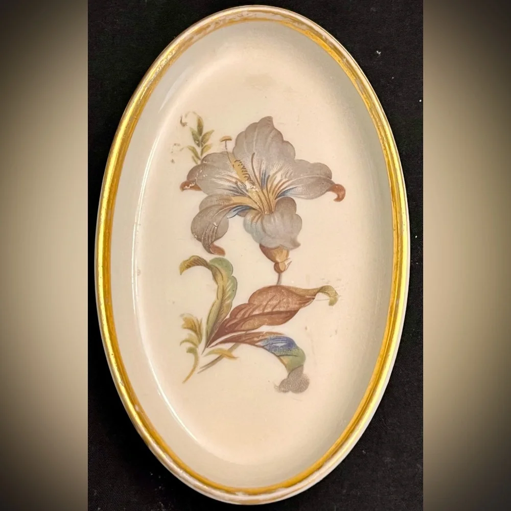 VTG Danmark Porcelain Denmark Oval Trinket Dishes Gold Rim Hand Painted Floral 2